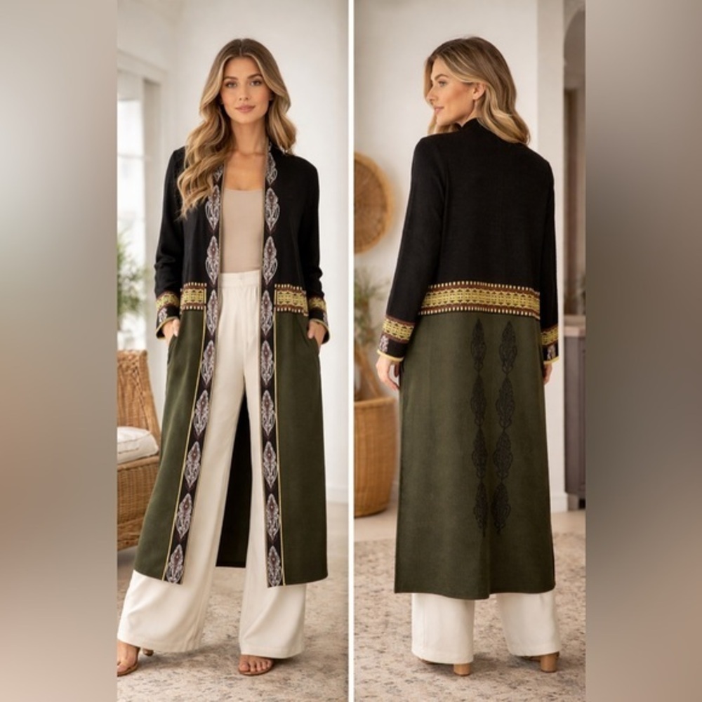 See clip 😍😍😍Max Studio Bohemian Open Front Cardigan Coat. Size small